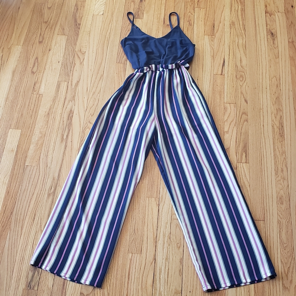 Navy Blue Striped Jumpsuit